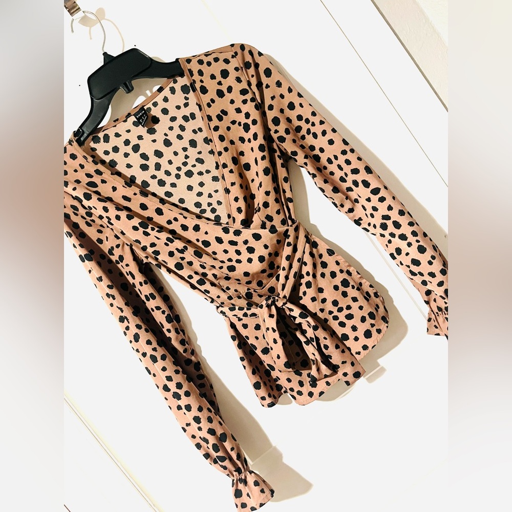 SHEIN Brown Polka Dot Wrap Blouse - Picture 2 of 2